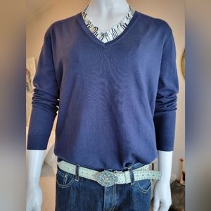 Vineyard Vines Nautical Navy Cotton Blend Women's V-Neck Sweater, Size XL